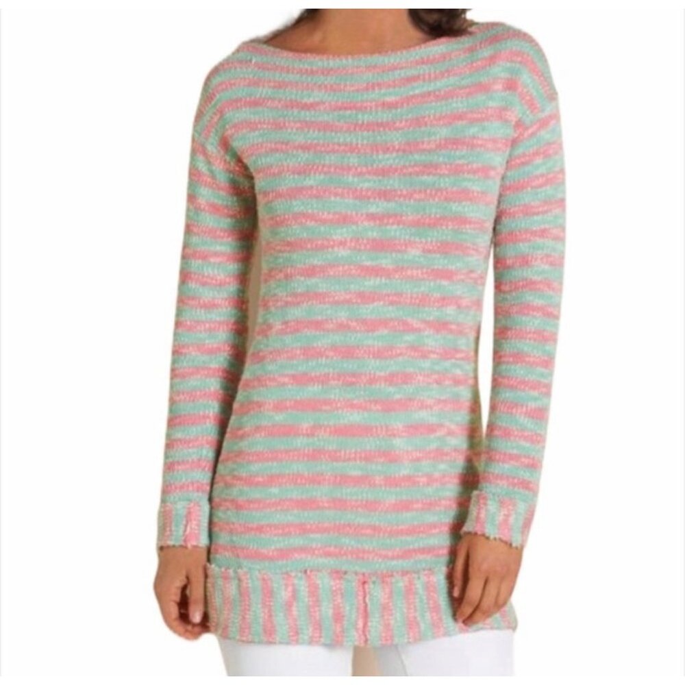 Soft Surroundings Blue/Pink 100% Cotton Marina Pullover Sweater Size M